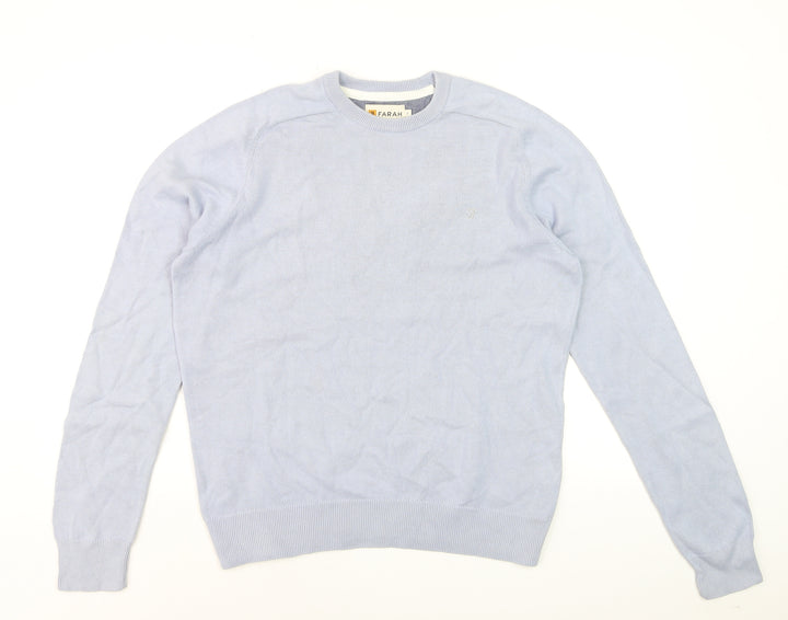 Farah Men's Light Blue Cotton Crew Neck Jumper S Modern Fit