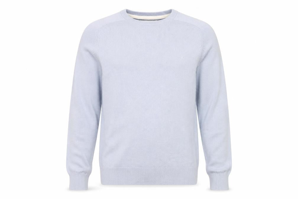 Front view of Farah Men's Light Blue Cotton Crew Neck Jumper S Modern Fit