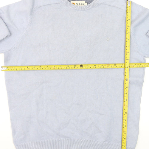 Farah Men's Light Blue Cotton Crew Neck Jumper S Modern Fit