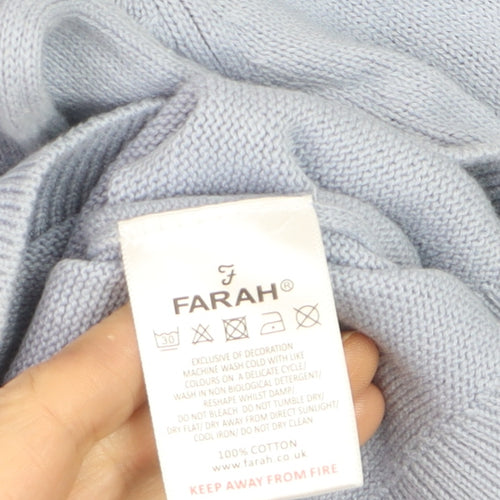 Farah Men's Light Blue Cotton Crew Neck Jumper S Modern Fit