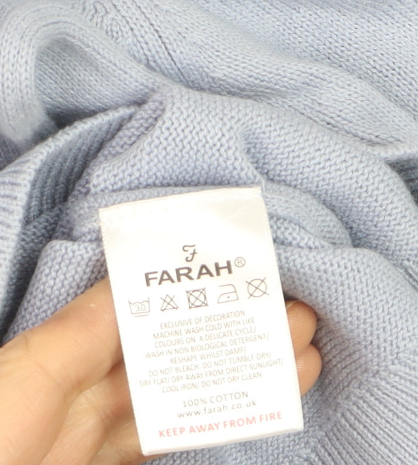 Farah Men's Light Blue Cotton Crew Neck Jumper S Modern Fit