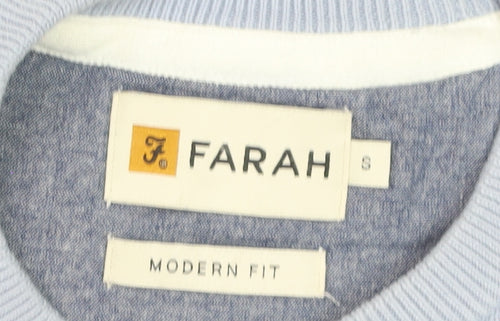 Farah Men's Light Blue Cotton Crew Neck Jumper S Modern Fit