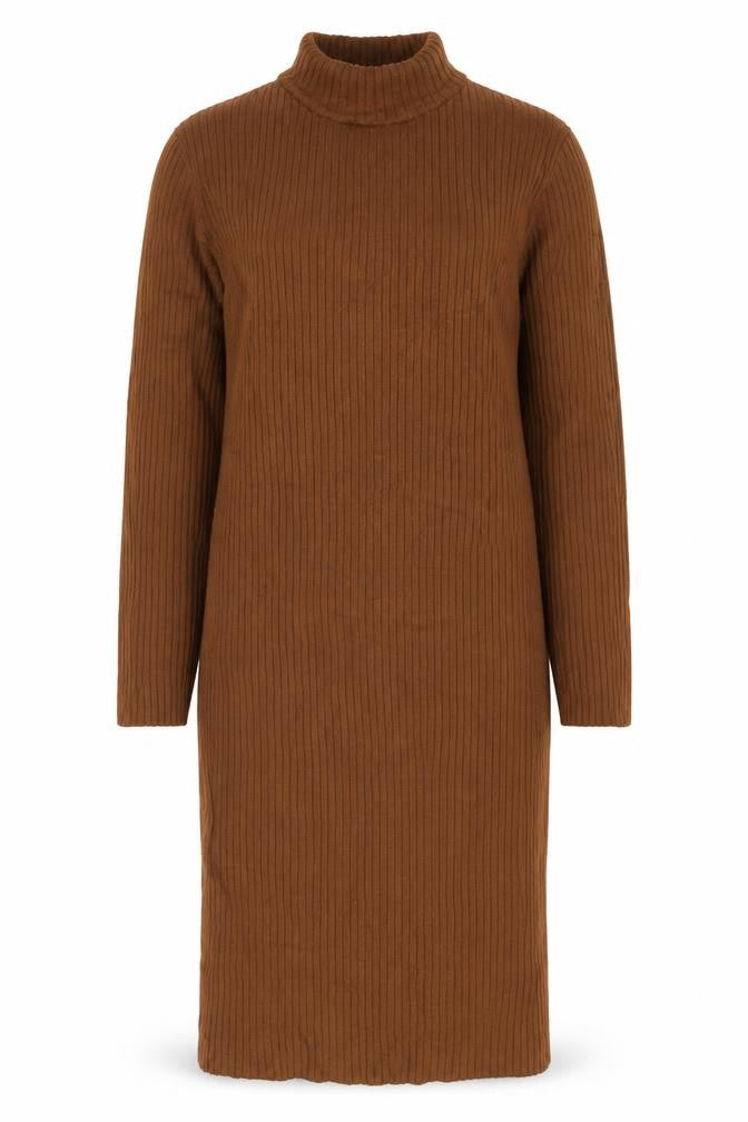 Front view of Amisu Women Brown Ribbed Mock Neck Long Sleeve jumper M
