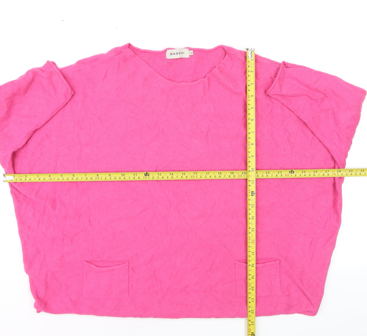 Bassini Women's Pink Cotton Blend Relaxed Pullover Jumper L