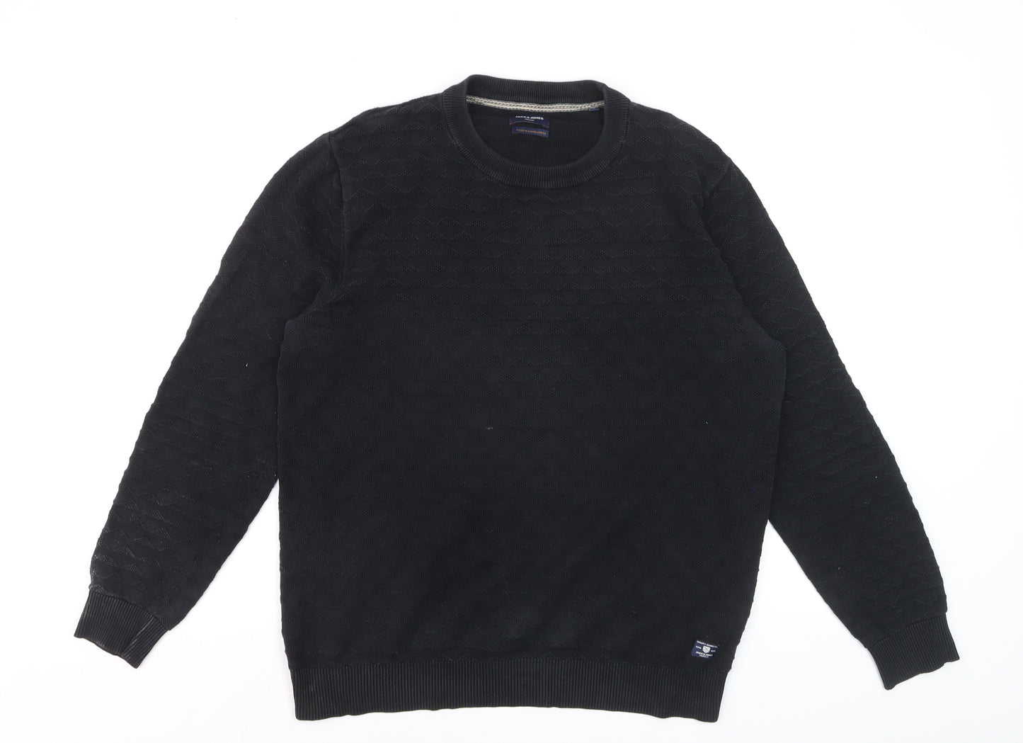 Jack & Jones Men’s Black Cotton Crew Neck Pullover Jumper L
