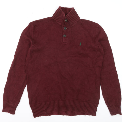 Ralph Lauren Men's Red Cotton Henley Jumper Size S