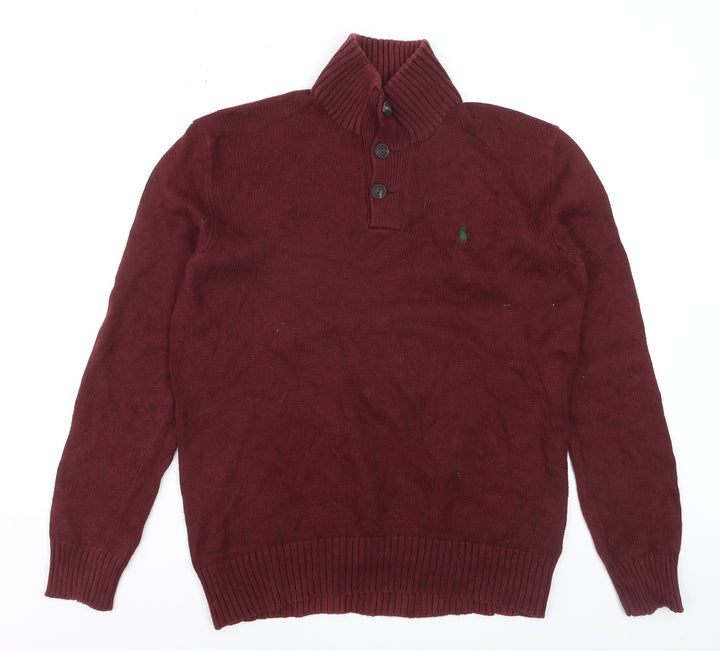 Ralph Lauren Men's Red Cotton Henley Jumper Size S