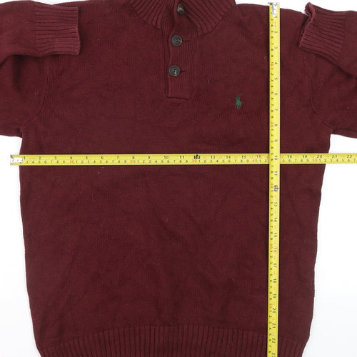 Ralph Lauren Men's Red Cotton Henley Jumper Size S