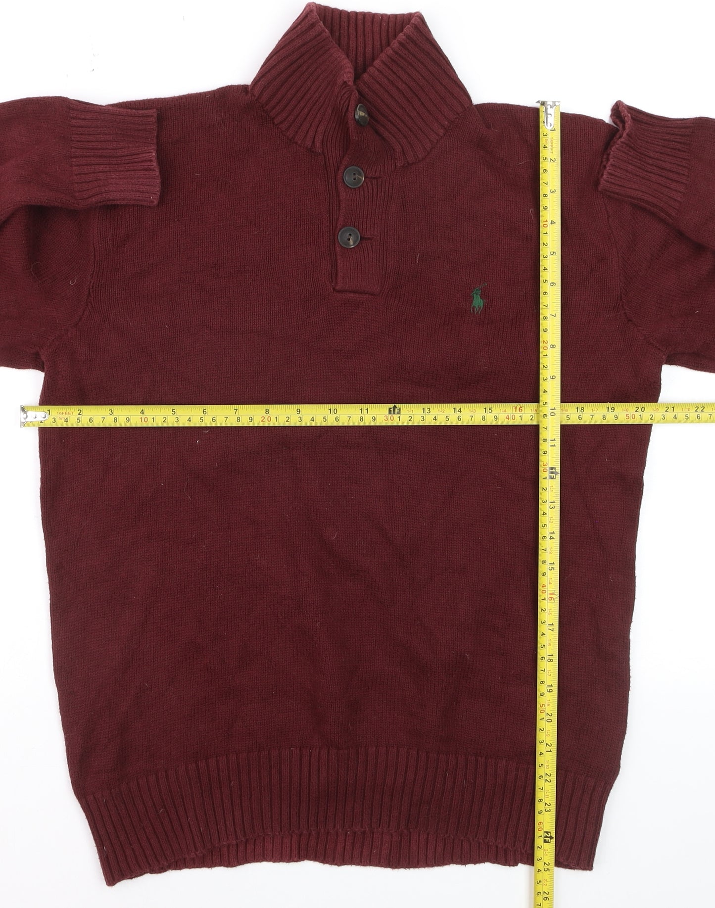 Ralph Lauren Men's Red Cotton Henley Jumper Size S