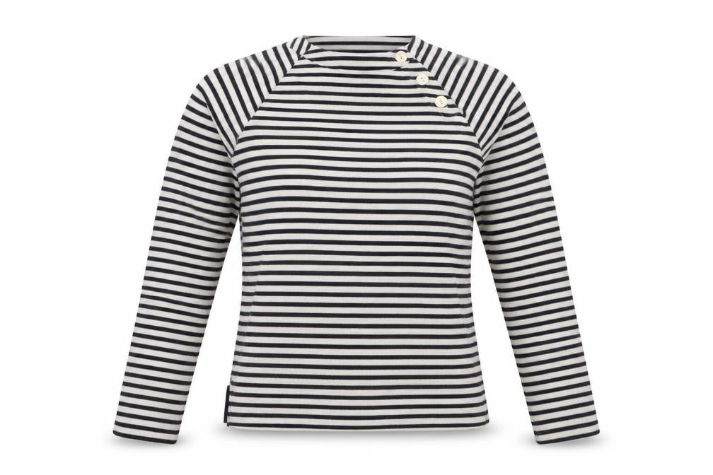 Front view of Craghoppers Women's Navy Stripe Long Sleeve Polyester Jumper UK 8