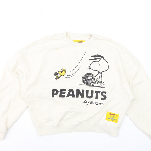 Pull&Bear Peanuts Snoopy Beige Women's Small Crew Neck Sweatshirt