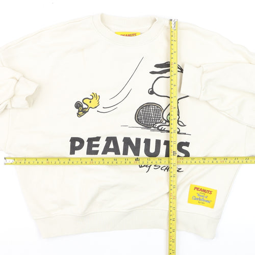 Pull&Bear Peanuts Snoopy Beige Women's Small Crew Neck Sweatshirt