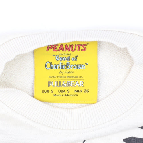 Pull&Bear Peanuts Snoopy Beige Women's Small Crew Neck Sweatshirt