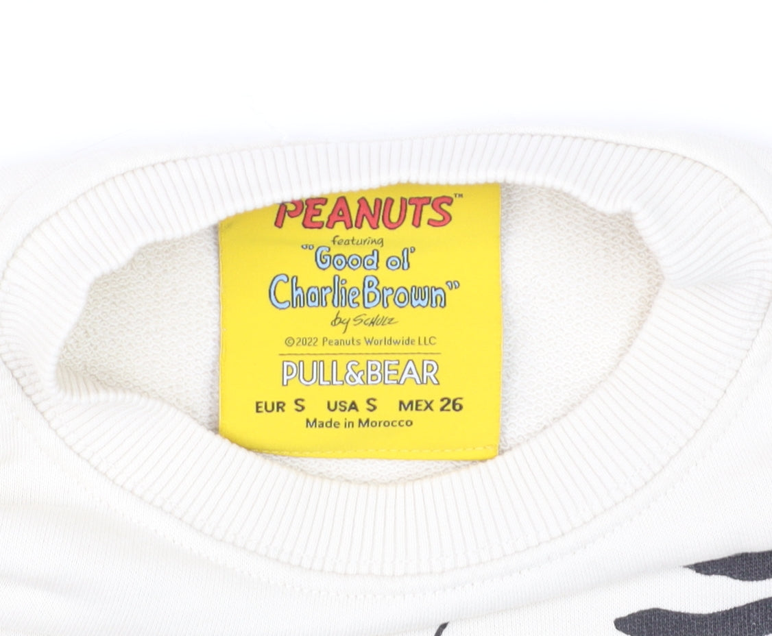 Pull&Bear Peanuts Snoopy Beige Women's Small Crew Neck Sweatshirt