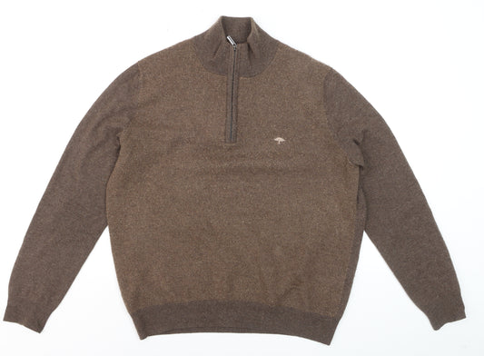 Fynch-Hatton Men’s Brown Merino Cashmere 1/2 Zip Jumper M