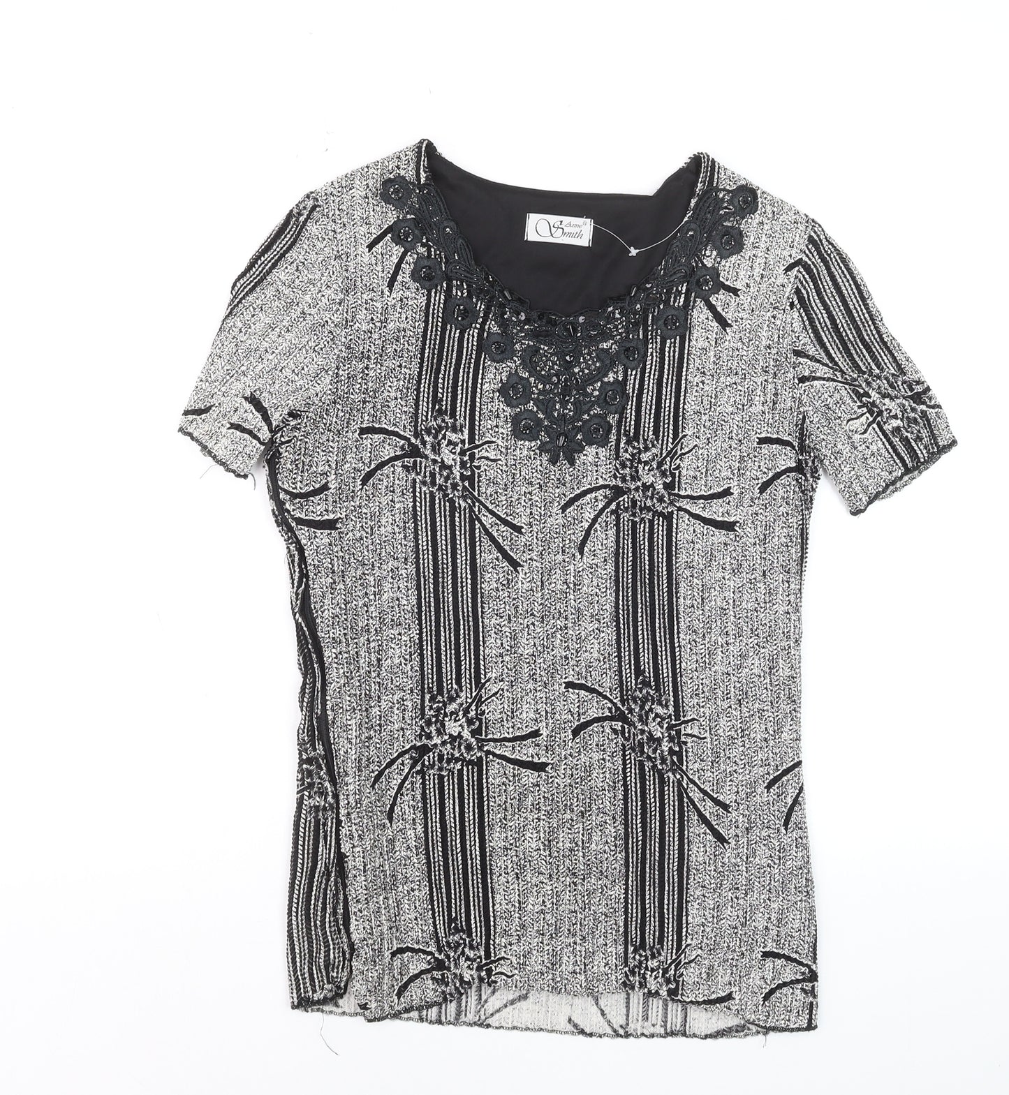 Anne Smith Womens Black Short Sleeve Knit Blouse Size 12