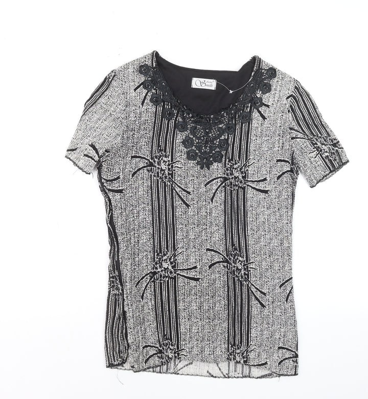 Anne Smith Womens Black Short Sleeve Knit Blouse Size 12