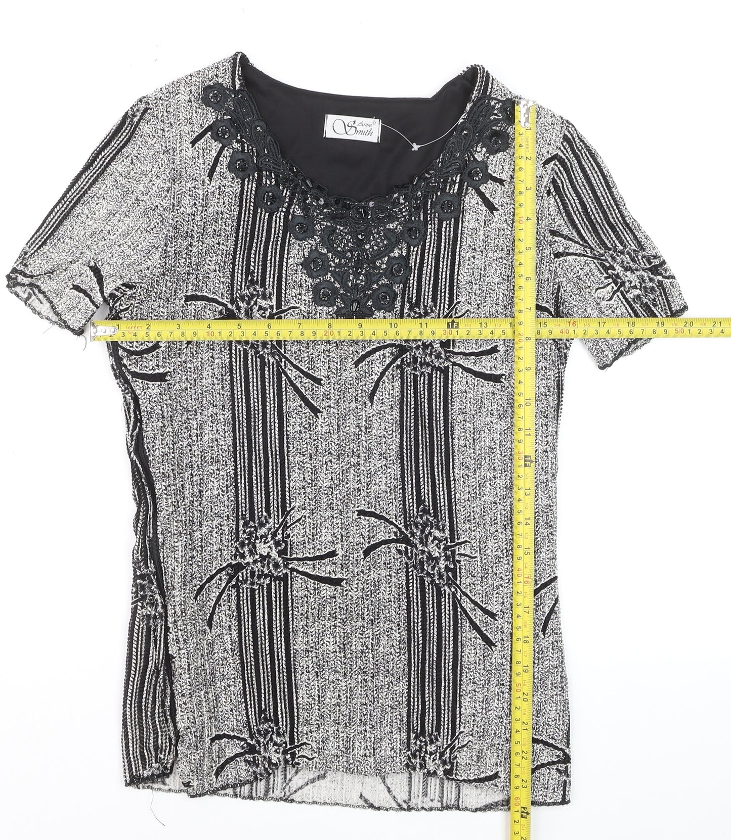 Anne Smith Womens Black Short Sleeve Knit Blouse Size 12