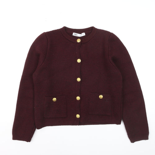 Zara Women Brown Crew Neck Long Sleeve Knit Cardigan Size 12