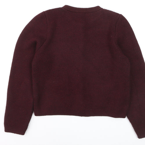 Zara Women Brown Crew Neck Long Sleeve Knit Cardigan Size 12