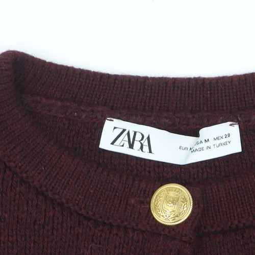 Zara Women Brown Crew Neck Long Sleeve Knit Cardigan Size 12
