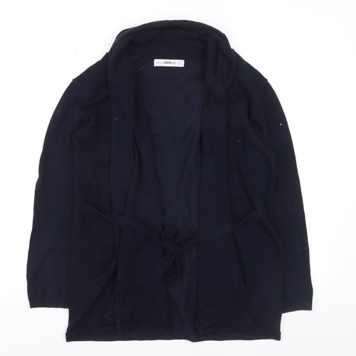 Zara Women Blue Knit Belted Long Sleeve Cardigan Size 12