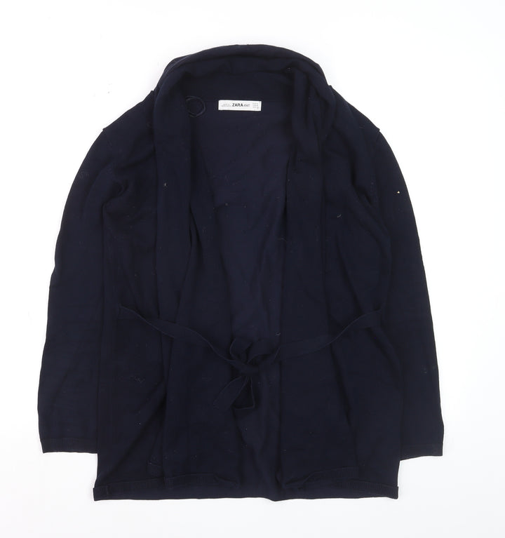 Zara Women Blue Knit Belted Long Sleeve Cardigan Size 12