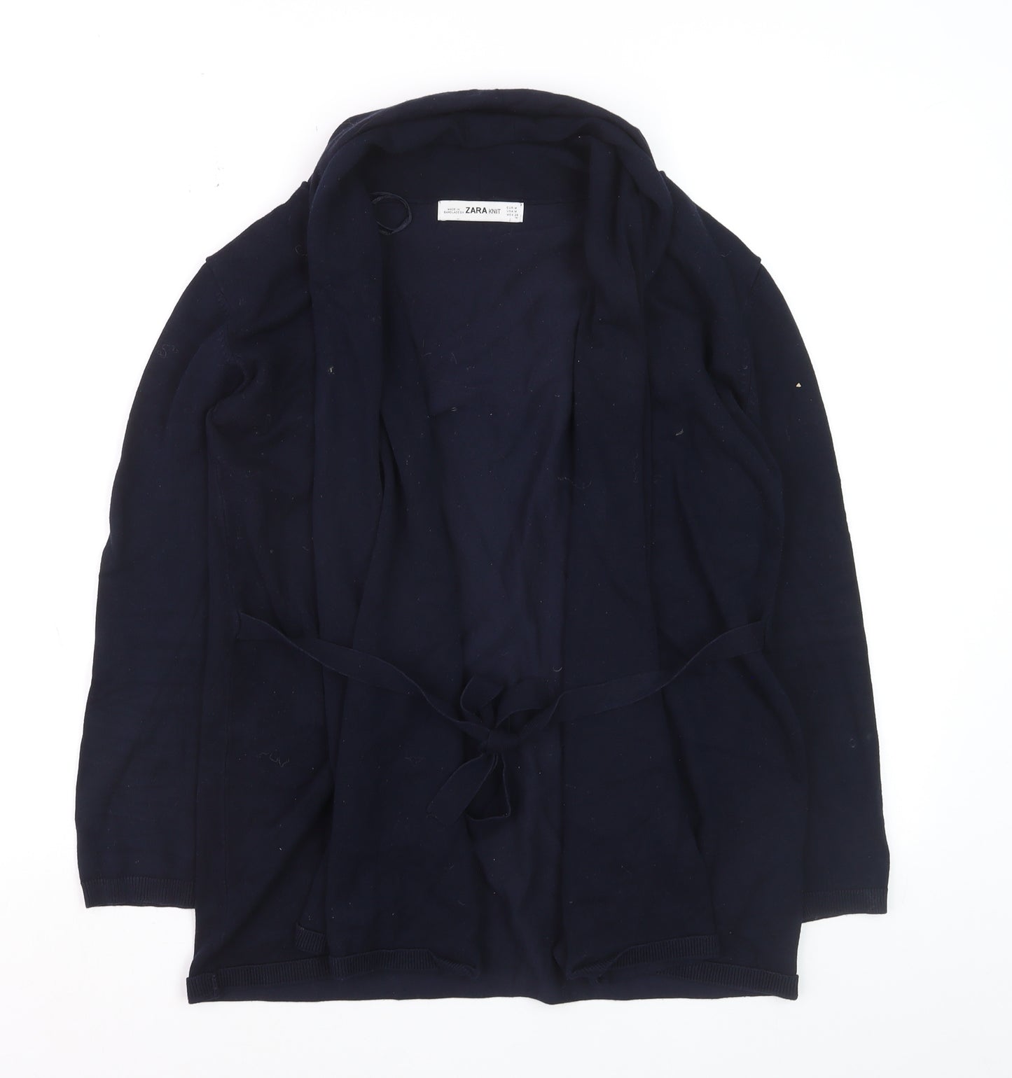 Zara Women Blue Knit Belted Long Sleeve Cardigan Size 12