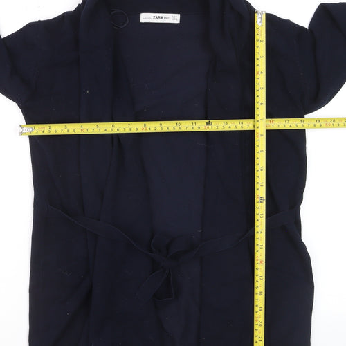 Zara Women Blue Knit Belted Long Sleeve Cardigan Size 12