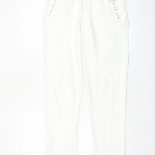 Luna Women White Jogger Trousers M Cotton Blend Elastic Waist