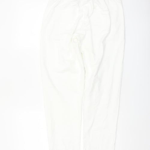 Luna Women White Jogger Trousers M Cotton Blend Elastic Waist