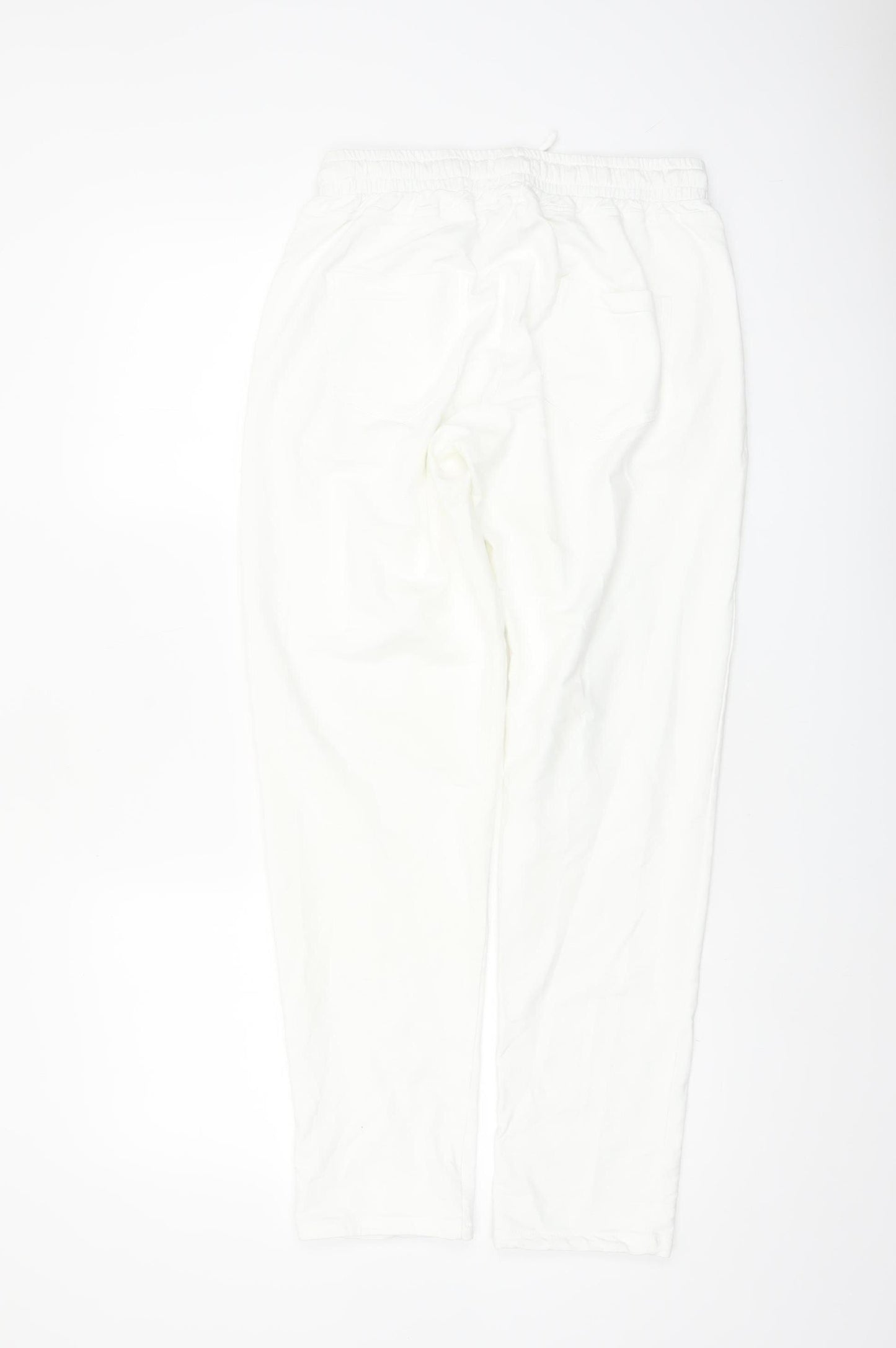 Luna Women White Jogger Trousers M Cotton Blend Elastic Waist