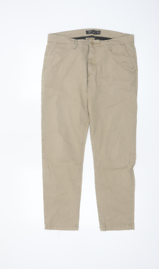 Request Men's Beige Slim Cropped Casual Trousers Size XL