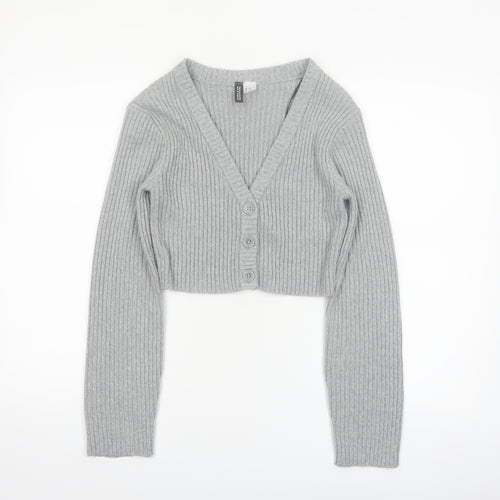 H&M Divided Women's Grey Ribbed Cropped Cardigan XXS Acrylic Knit