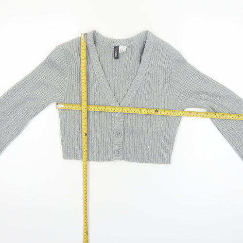 H&M Divided Women's Grey Ribbed Cropped Cardigan XXS Acrylic Knit