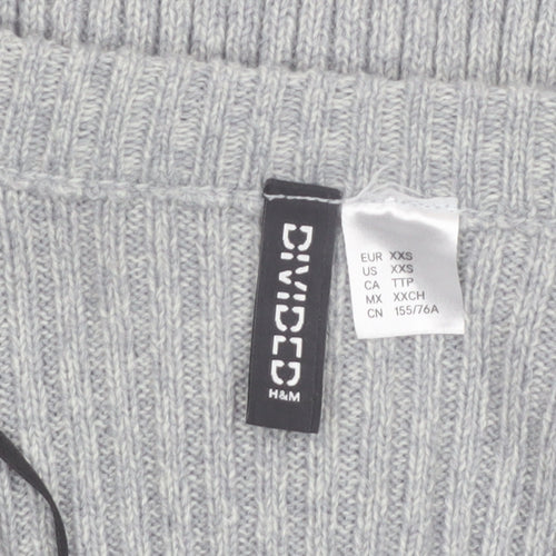 H&M Divided Women's Grey Ribbed Cropped Cardigan XXS Acrylic Knit