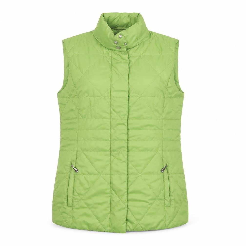 Front view of Frank Walder Women's Green Quilted Mid-Length Waistcoat, size 12