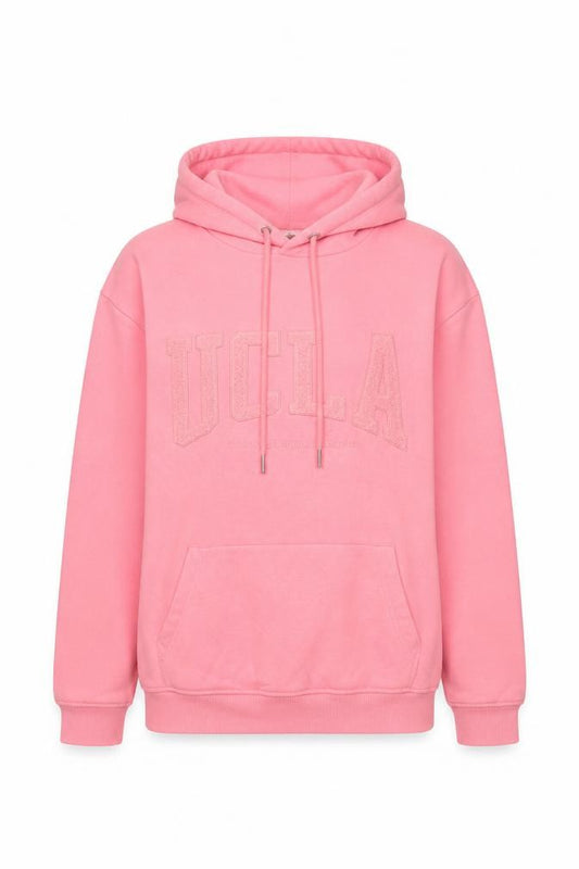 Front view of H&M Women Pink UCLA Pullover Hoodie XS Cotton Blend Casual Sweatshirt
