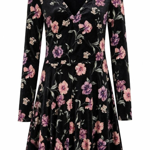 New Look Women Black Floral Velvet Skater Dress Size 10