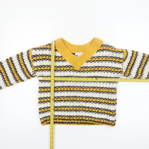 Topshop Women’s Multicoloured Striped Chunky Knit V-Neck Jumper Size 8 Tall