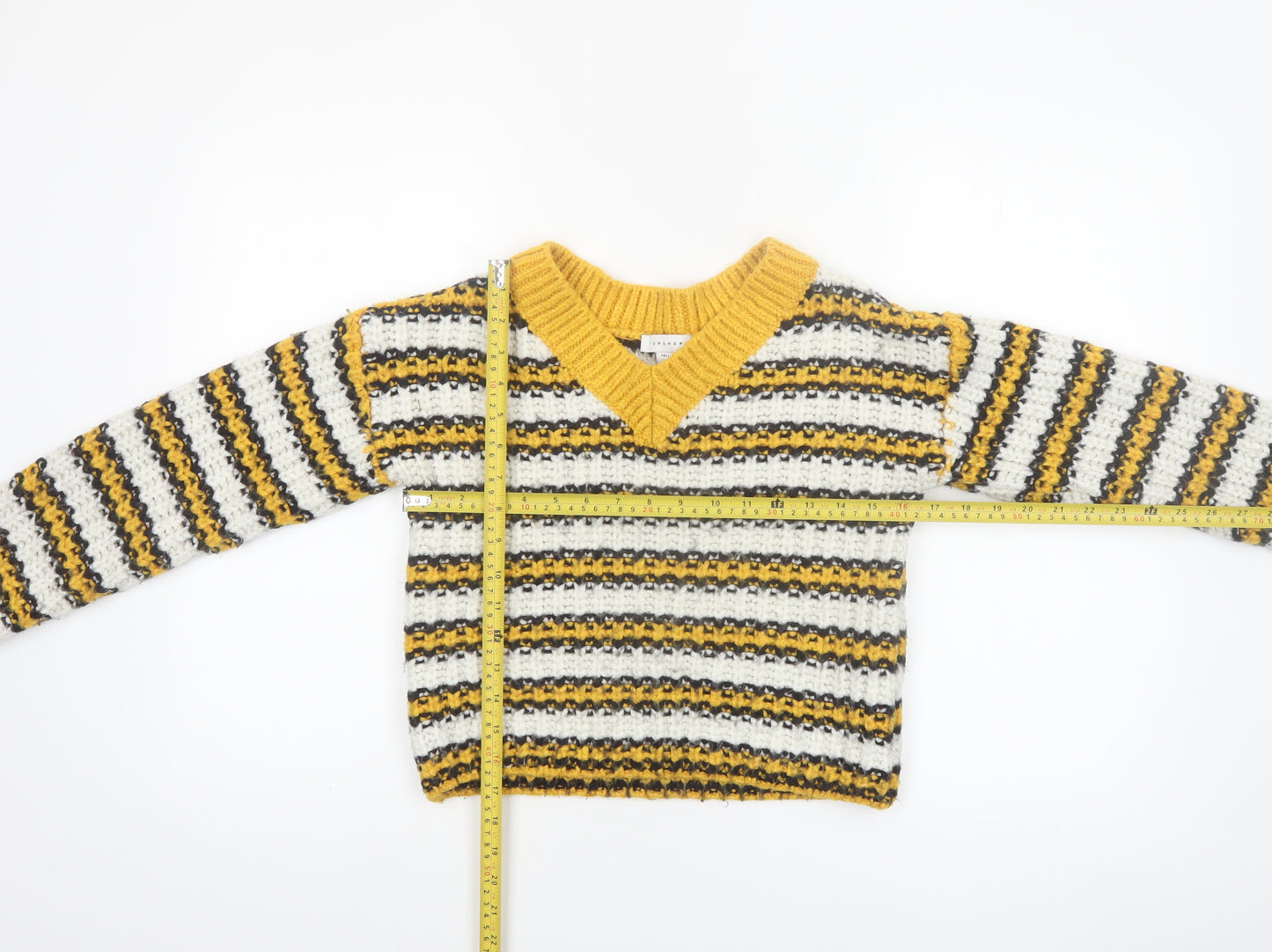 Topshop Women’s Multicoloured Striped Chunky Knit V-Neck Jumper Size 8 Tall
