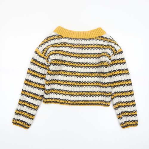 Topshop Women’s Multicoloured Striped Chunky Knit V-Neck Jumper Size 8 Tall