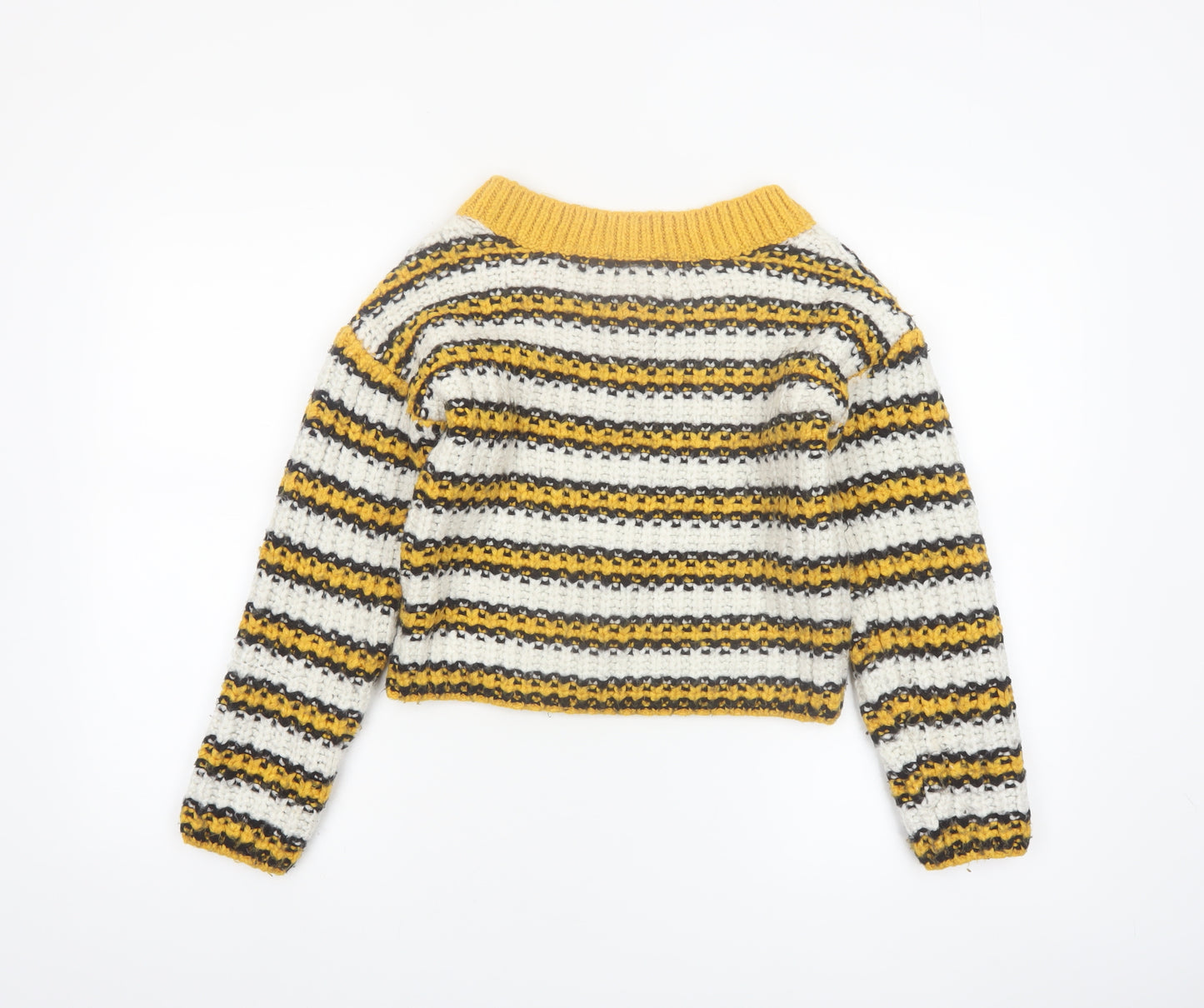 Topshop Women’s Multicoloured Striped Chunky Knit V-Neck Jumper Size 8 Tall