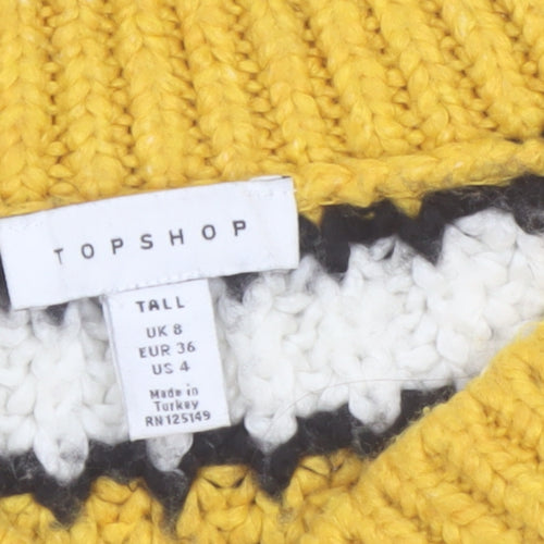 Topshop Women’s Multicoloured Striped Chunky Knit V-Neck Jumper Size 8 Tall