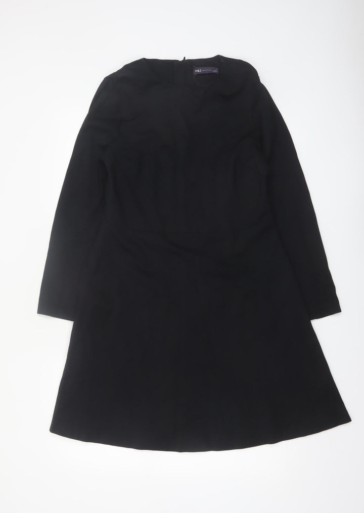 Marks and Spencer Women Black Size 14 A-Line Long Sleeve Work Dress