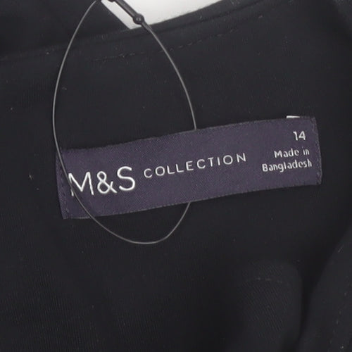 Marks and Spencer Women Black Size 14 A-Line Long Sleeve Work Dress