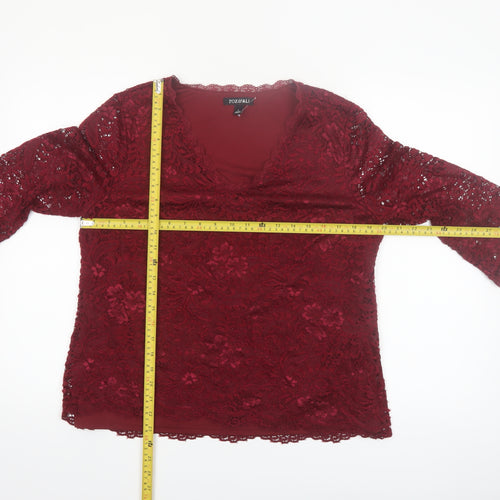Roz & Ali Women's Red Lace 3/4 Sleeve V-Neck Blouse Size L