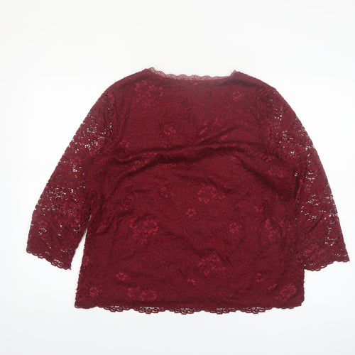 Roz & Ali Women's Red Lace 3/4 Sleeve V-Neck Blouse Size L