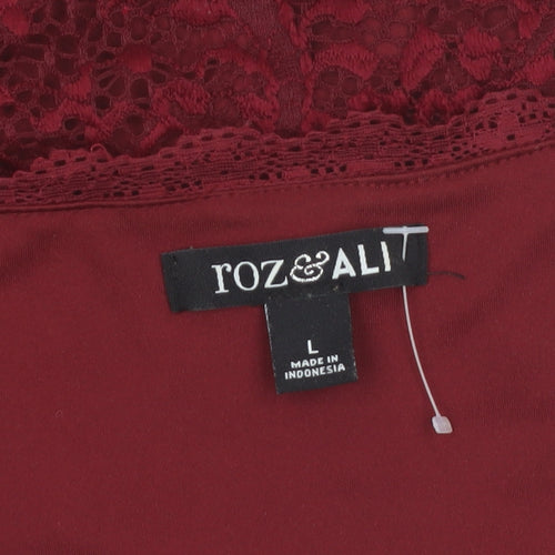 Roz & Ali Women's Red Lace 3/4 Sleeve V-Neck Blouse Size L
