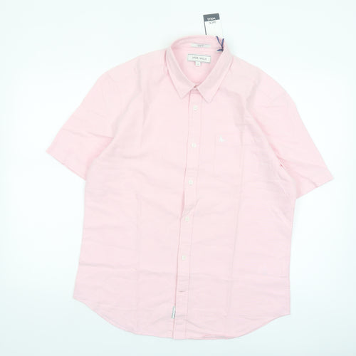 Jack Wills Men’s Pink Slim Fit Short Sleeve Button-Up Shirt M